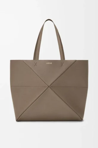 Large horizontal Puzzle Fold tote in soft grained calfskin Taupe