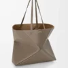 Large horizontal Puzzle Fold tote in soft grained calfskin Taupe