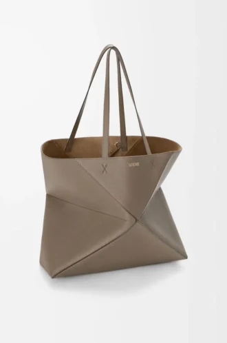 Large horizontal Puzzle Fold tote in soft grained calfskin Taupe