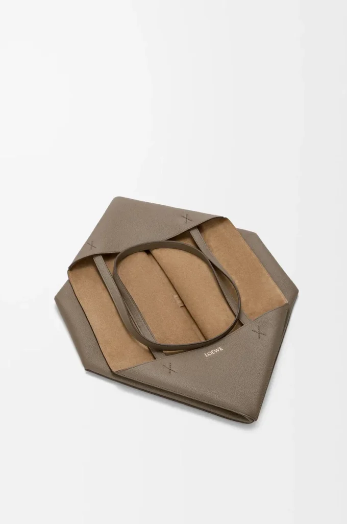 Large horizontal Puzzle Fold tote in soft grained calfskin Taupe