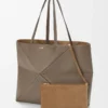 Large horizontal Puzzle Fold tote in soft grained calfskin Taupe
