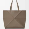 Large horizontal Puzzle Fold tote in soft grained calfskin Taupe