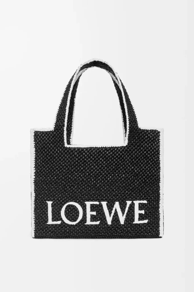 Large LOEWE Font Tote in raffia Black Large LOEWE Font Tote in raffia Black