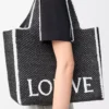 Large LOEWE Font Tote in raffia Black Large LOEWE Font Tote in raffia Black