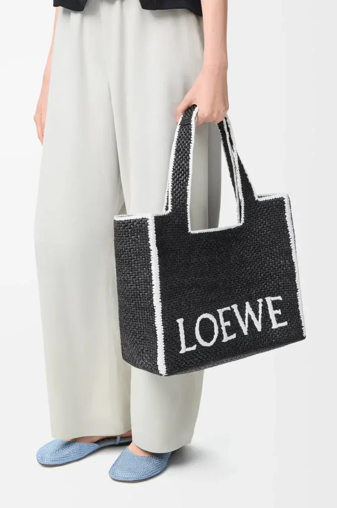 Large LOEWE Font Tote in raffia Black Large LOEWE Font Tote in raffia Black