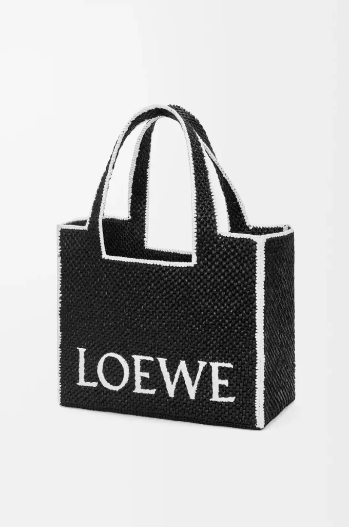 Large LOEWE Font Tote in raffia Black Large LOEWE Font Tote in raffia Black