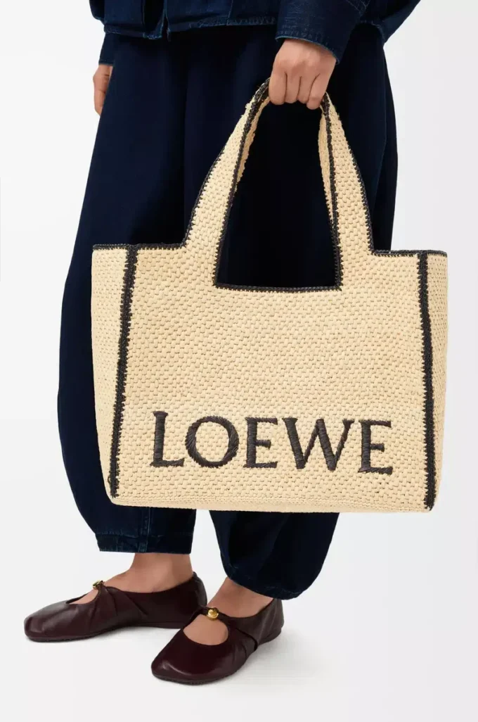 Large LOEWE Font tote in raffia Natural Large LOEWE Font tote in raffia Natural