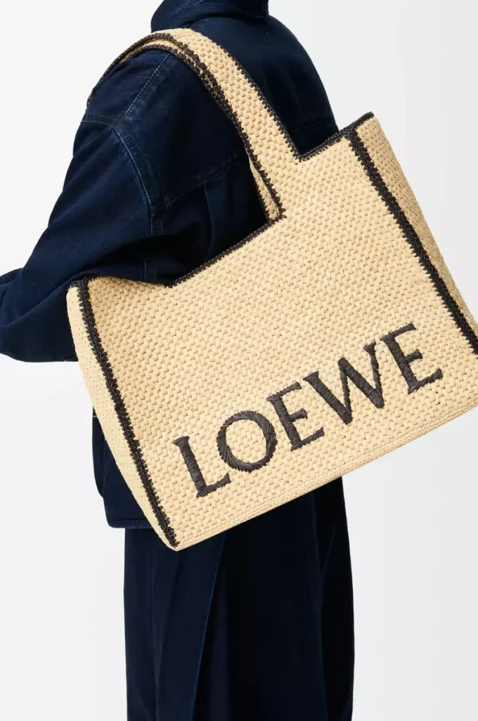 Large LOEWE Font tote in raffia Natural Large LOEWE Font tote in raffia Natural