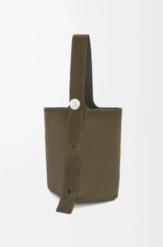 Large Pebble bucket bag in suede calfskin Dark Olive