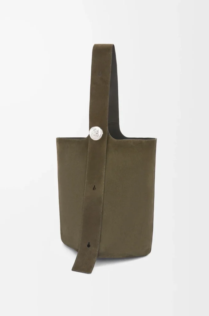Large Pebble bucket bag in suede calfskin Dark Olive Large Pebble bucket bag in suede calfskin Dark Olive