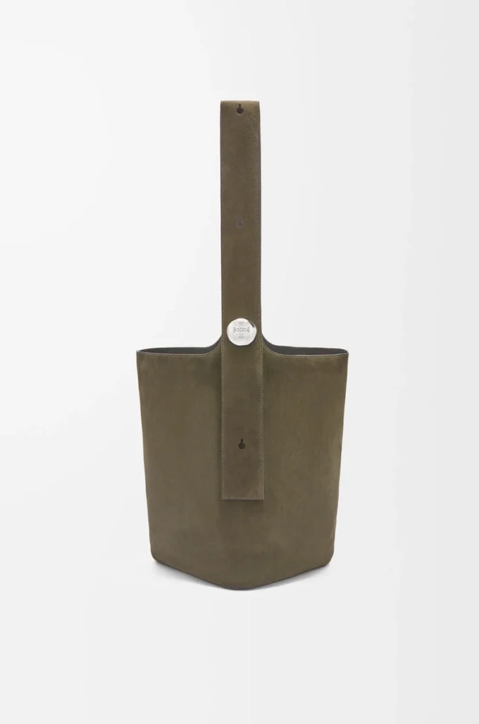 Large Pebble bucket bag in suede calfskin Dark Olive Large Pebble bucket bag in suede calfskin Dark Olive