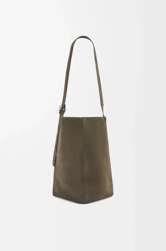 Large Pebble bucket bag in suede calfskin Dark Olive Large Pebble bucket bag in suede calfskin Dark Olive
