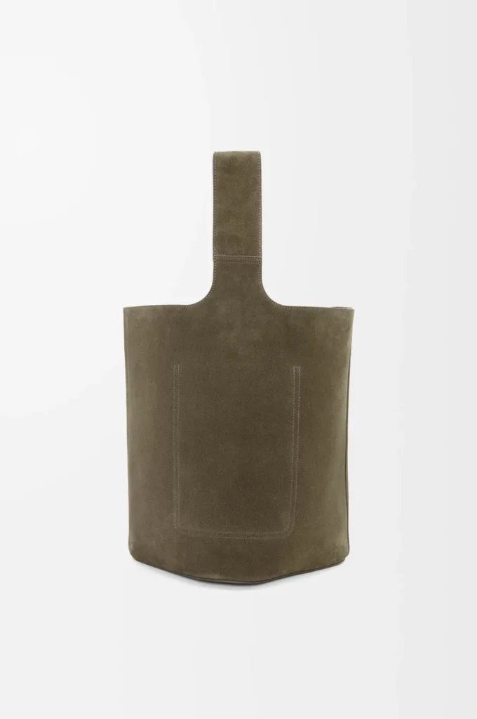 Large Pebble bucket bag in suede calfskin Dark Olive Large Pebble bucket bag in suede calfskin Dark Olive