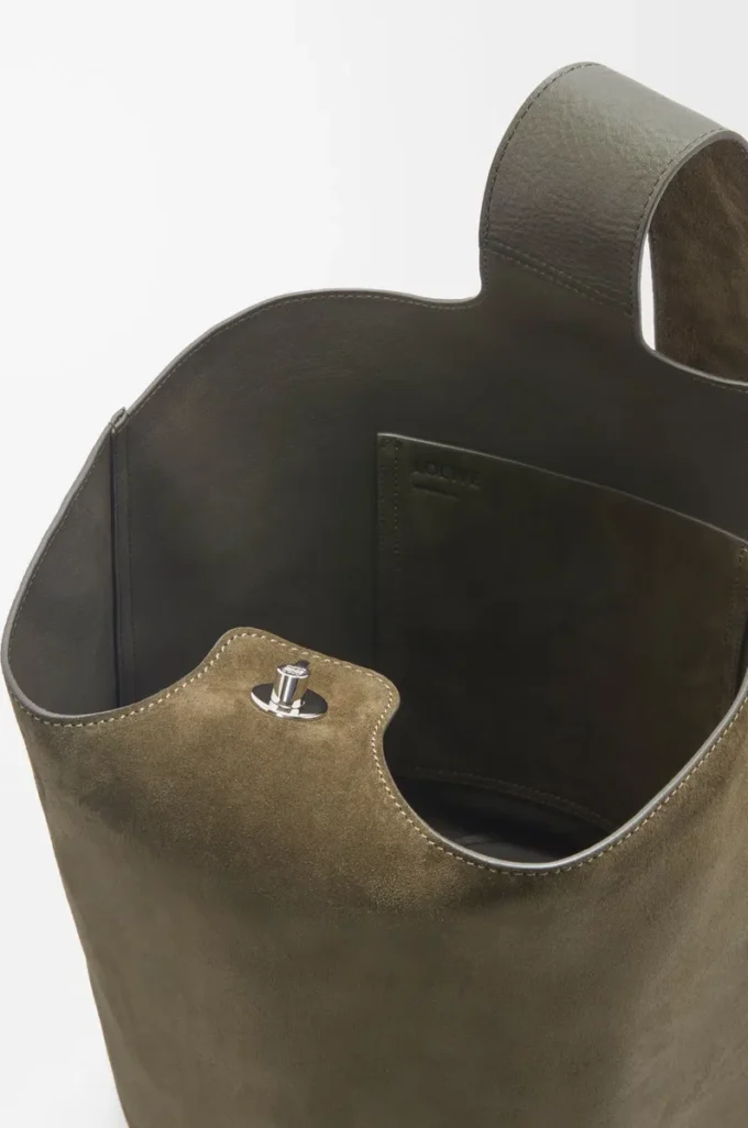 Large Pebble bucket bag in suede calfskin Dark Olive Large Pebble bucket bag in suede calfskin Dark Olive