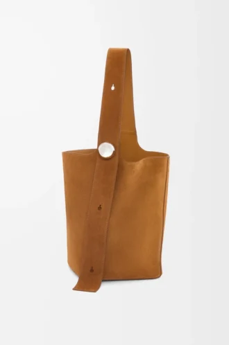 Large Pebble bucket bag in suede calfskin Tobacco