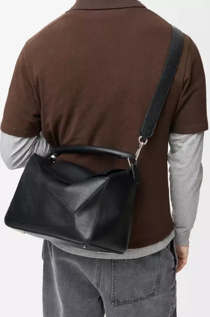 Large Puzzle bag in supple grained calfskin Black