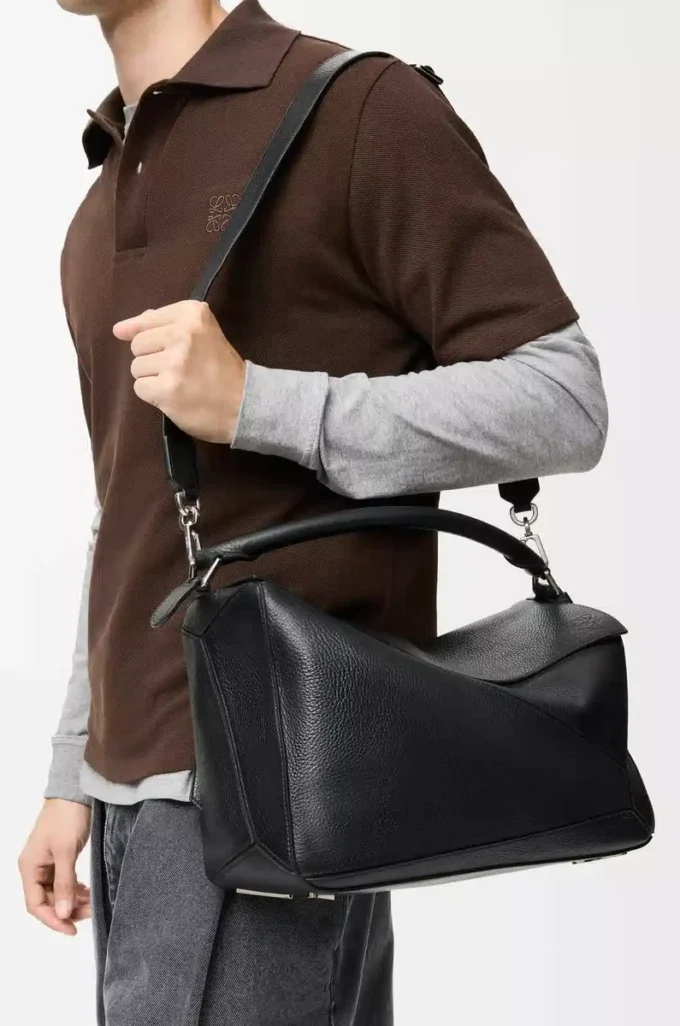 Large Puzzle bag in supple grained calfskin Black