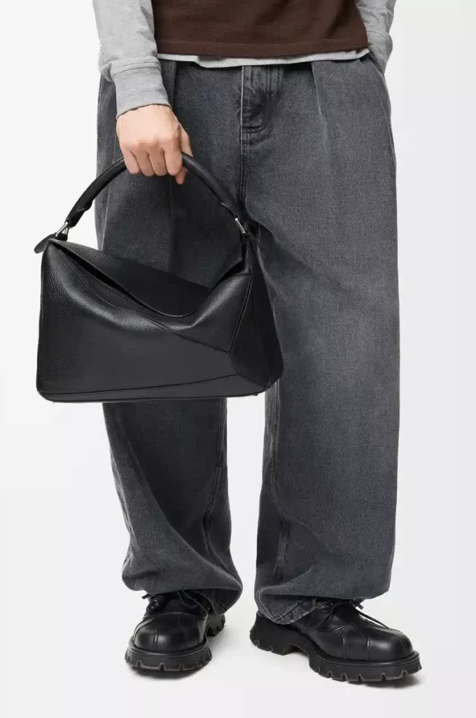 Large Puzzle bag in supple grained calfskin Black