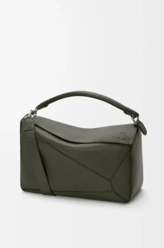 Large Puzzle bag in supple grained calfskin Dark Khaki