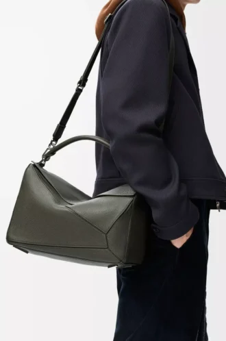Large Puzzle bag in supple grained calfskin Dark Khaki