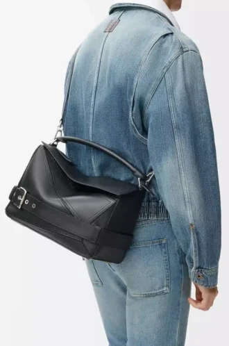 Large Puzzle Biker bag in shiny calfskin Black