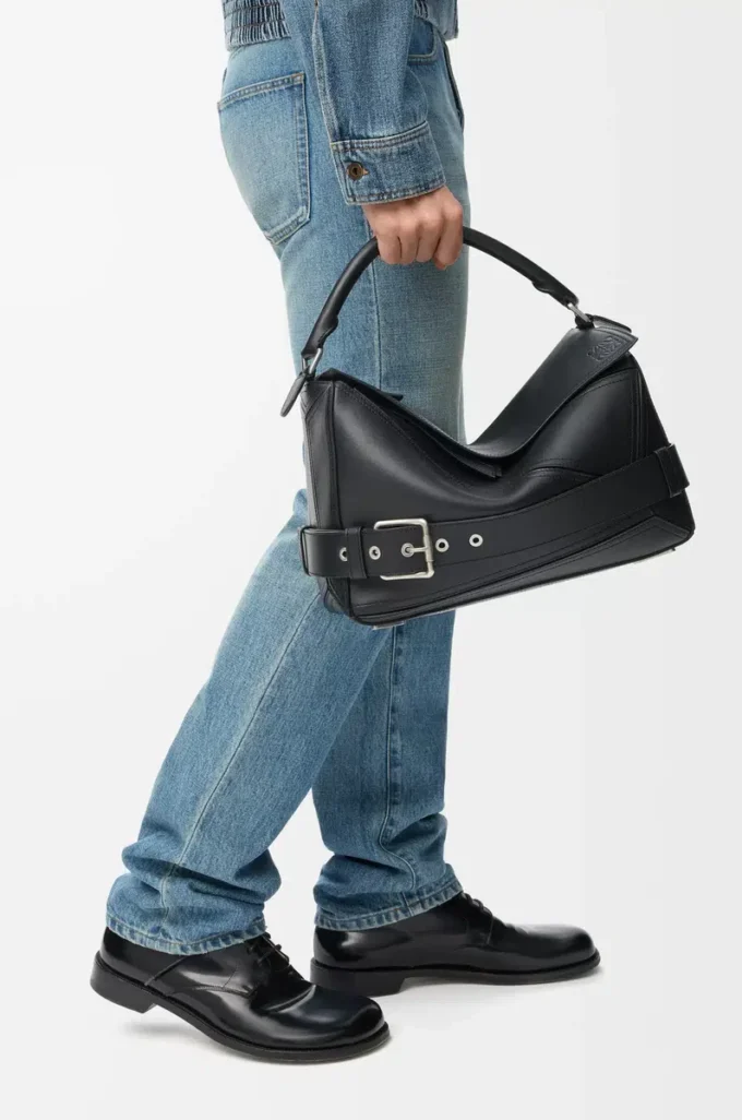 Large Puzzle Biker bag in shiny calfskin Black