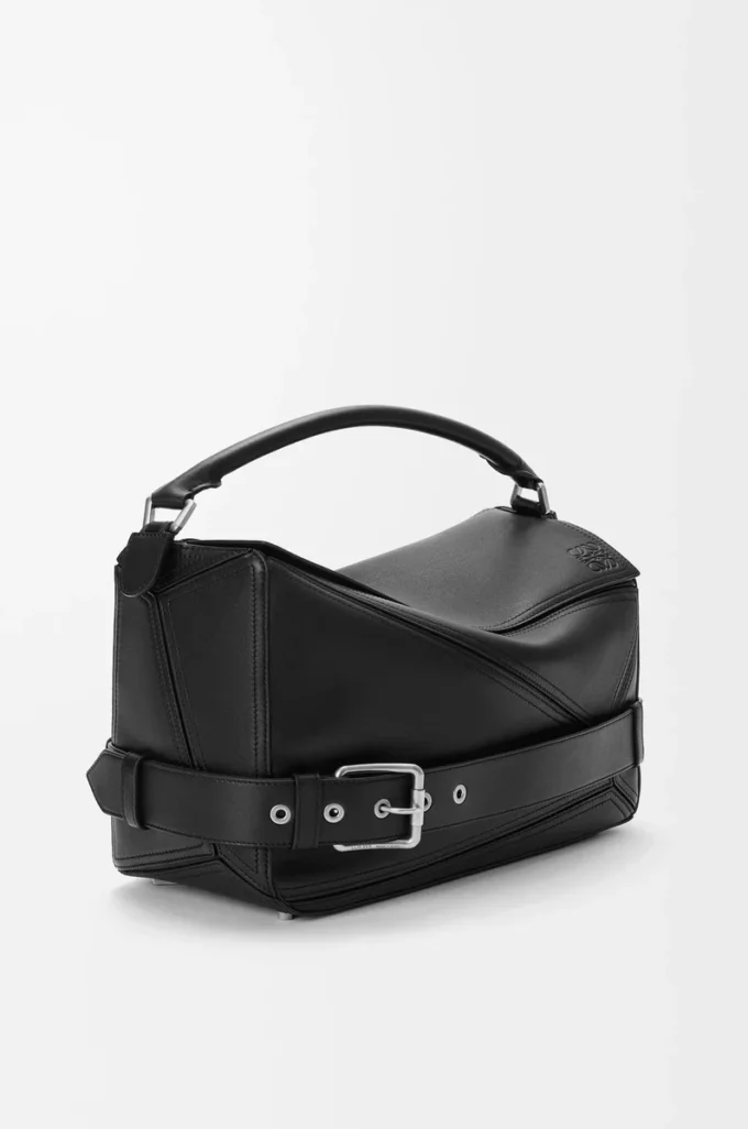 Large Puzzle Biker bag in shiny calfskin Black