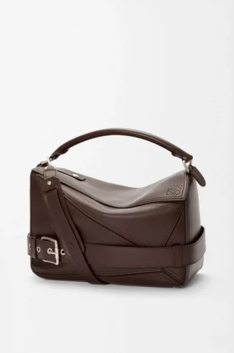 Large Puzzle Biker bag in shiny calfskin Dark Chestnut