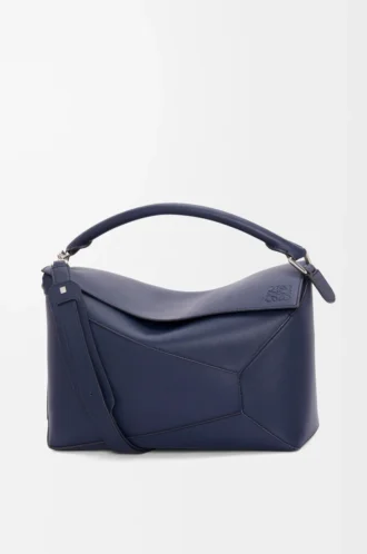 Large Puzzle Edge bag in classic calfskin Abyss Blue