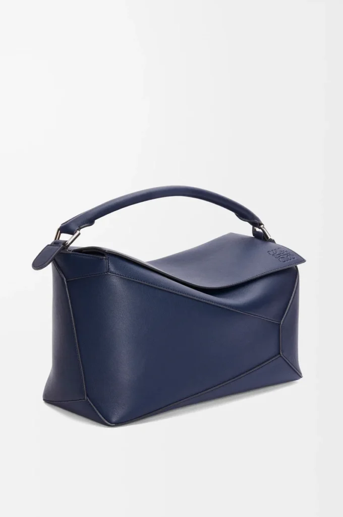 Large Puzzle Edge bag in classic calfskin Abyss Blue