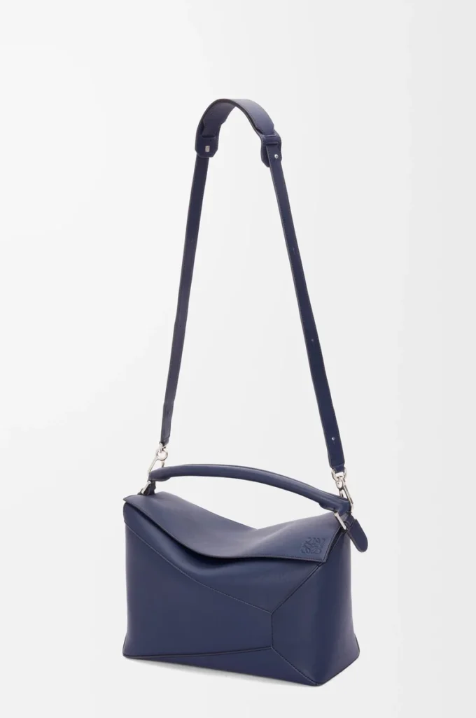 Large Puzzle Edge bag in classic calfskin Abyss Blue