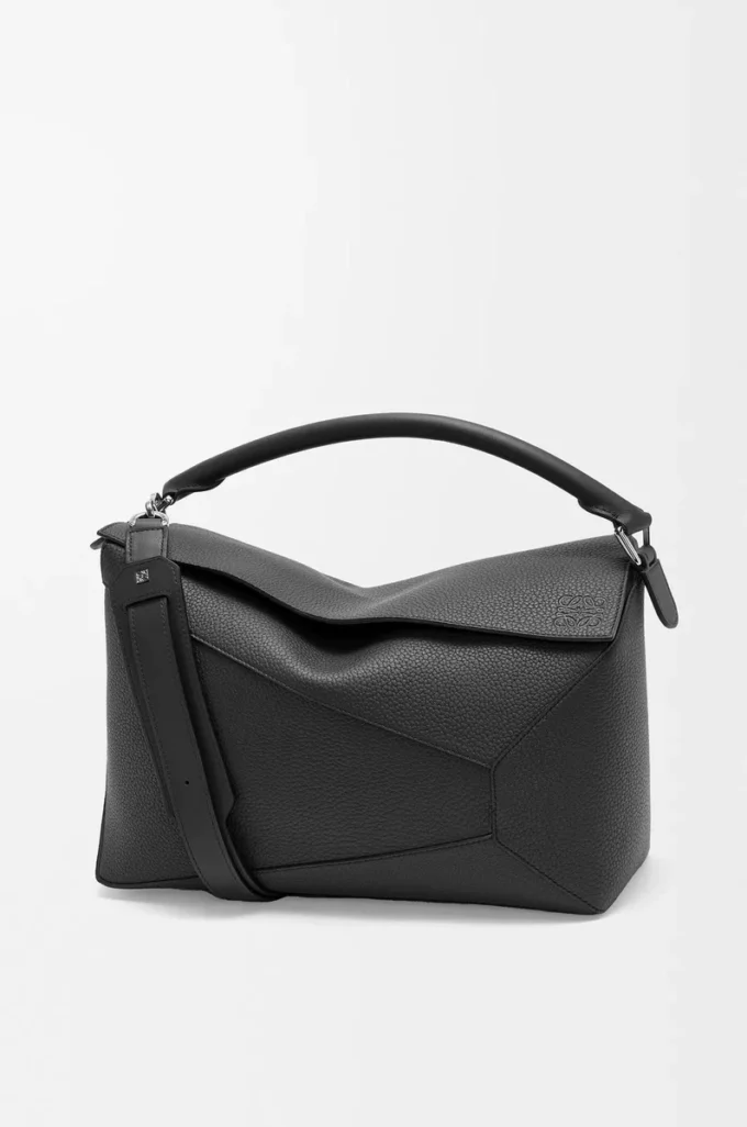 Large Puzzle Edge bag in grained calfskin Black