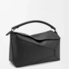 Large Puzzle Edge bag in grained calfskin Black