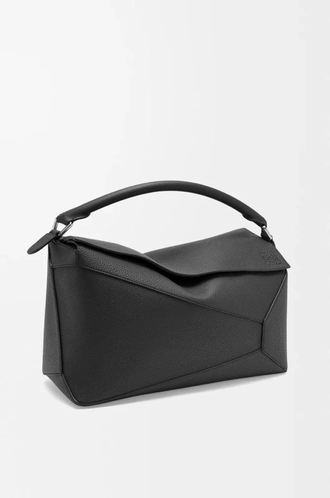 Large Puzzle Edge bag in grained calfskin Black