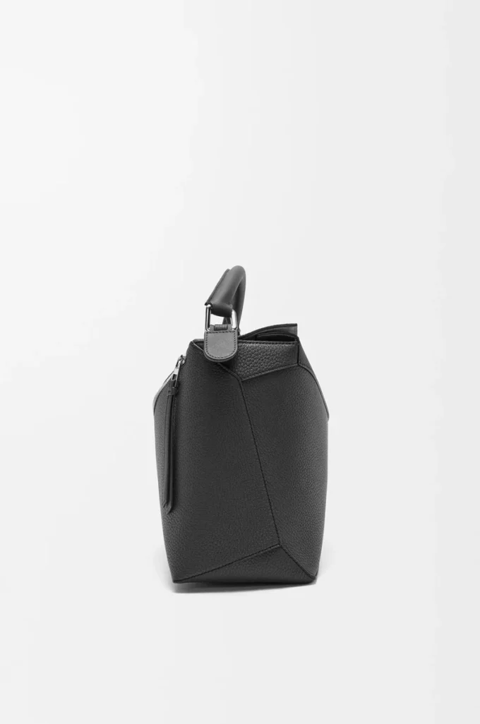 Large Puzzle Edge bag in grained calfskin Black