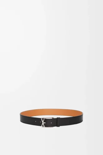 Layered Cross Buckle belt in smooth calfskin Black/Palladium