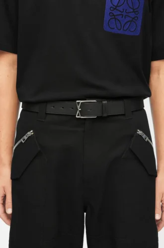 Layered Cross Buckle belt in smooth calfskin Black/Palladium