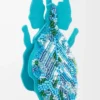 Leaf insect keyfob charm in beaded leather Deep Turquoise Leaf insect keyfob charm in beaded leather Deep Turquoise