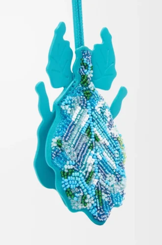 Leaf insect keyfob charm in beaded leather Deep Turquoise Leaf insect keyfob charm in beaded leather Deep Turquoise