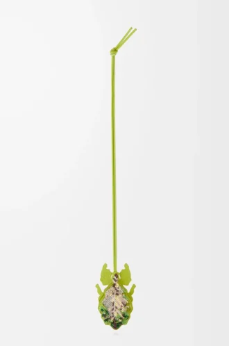 Leaf insect keyfob charm in beaded leather Meadow Green