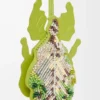 Leaf insect keyfob charm in beaded leather Meadow Green Leaf insect keyfob charm in beaded leather Meadow Green