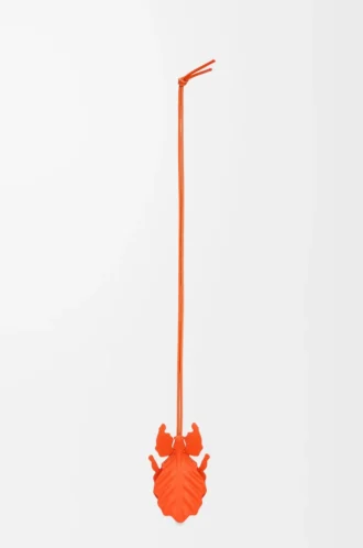 Leaf insect keyfob charm in classic calfskin Vivid Orange