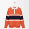 Long sleeve polo shirt in cotton Orange/Navy Blue