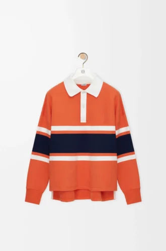 Long sleeve polo shirt in cotton Orange/Navy Blue