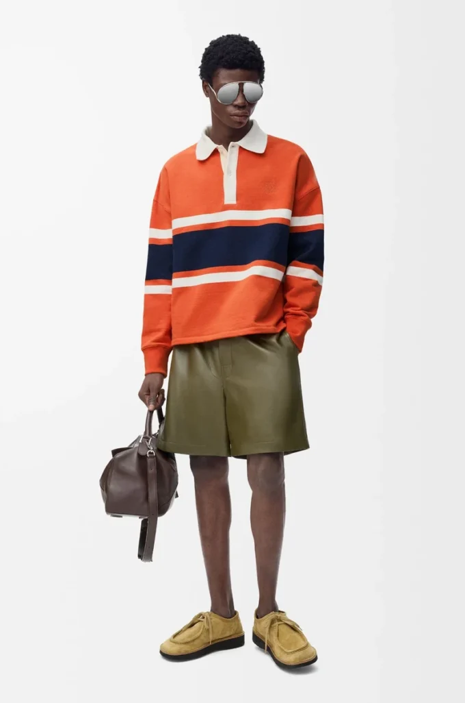 Long sleeve polo shirt in cotton Orange/Navy Blue