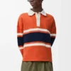 Long sleeve polo shirt in cotton Orange/Navy Blue