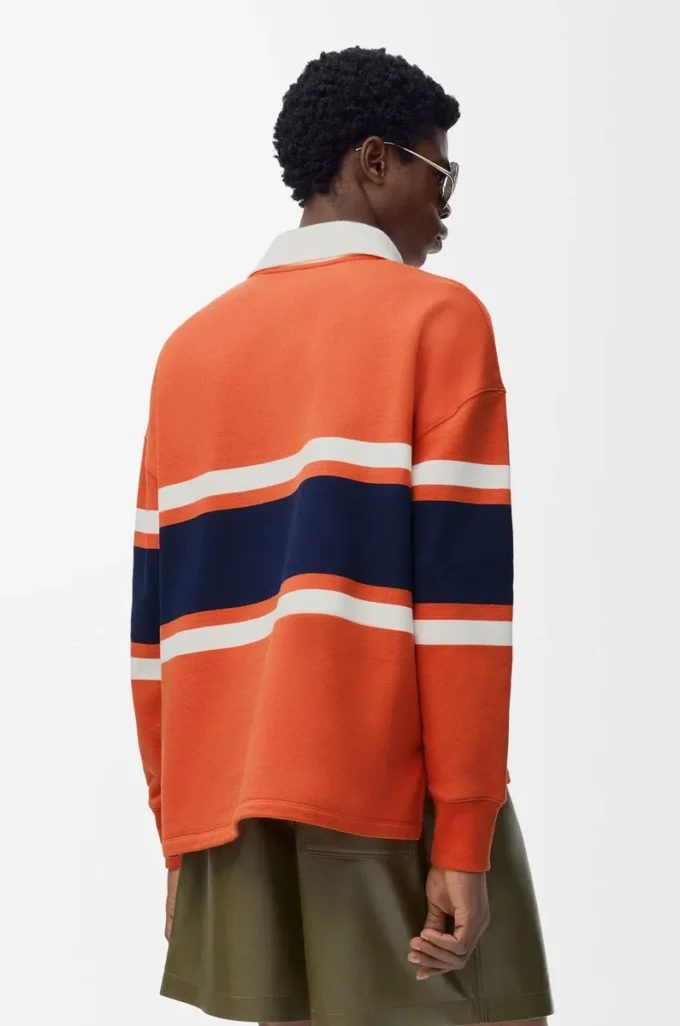 Long sleeve polo shirt in cotton Orange/Navy Blue