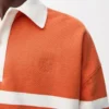 Long sleeve polo shirt in cotton Orange/Navy Blue
