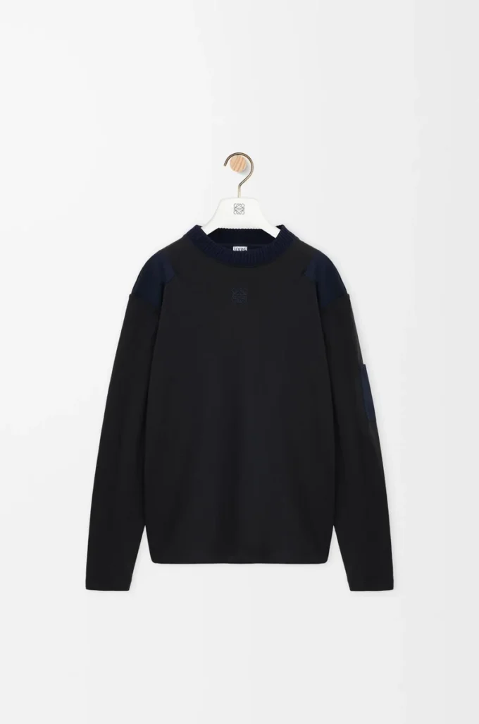 Long sleeve top in cotton blend Anthracite/Dark Navy Long sleeve top in cotton blend Anthracite/Dark Navy