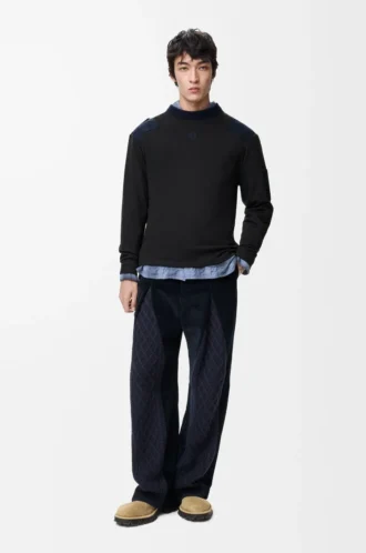 Long sleeve top in cotton blend Anthracite/Dark Navy